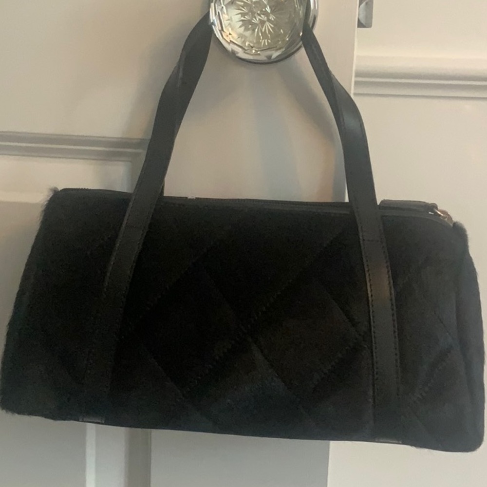 Elegant Horse hair Black Leather Handbag